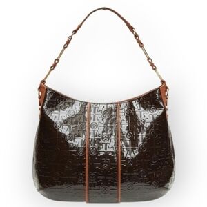 Tory Burch Embossed Patent Leather Shoulder Bag Brown